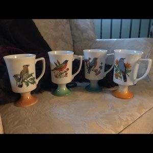 Porcelain Japan Footed Bird Mugs